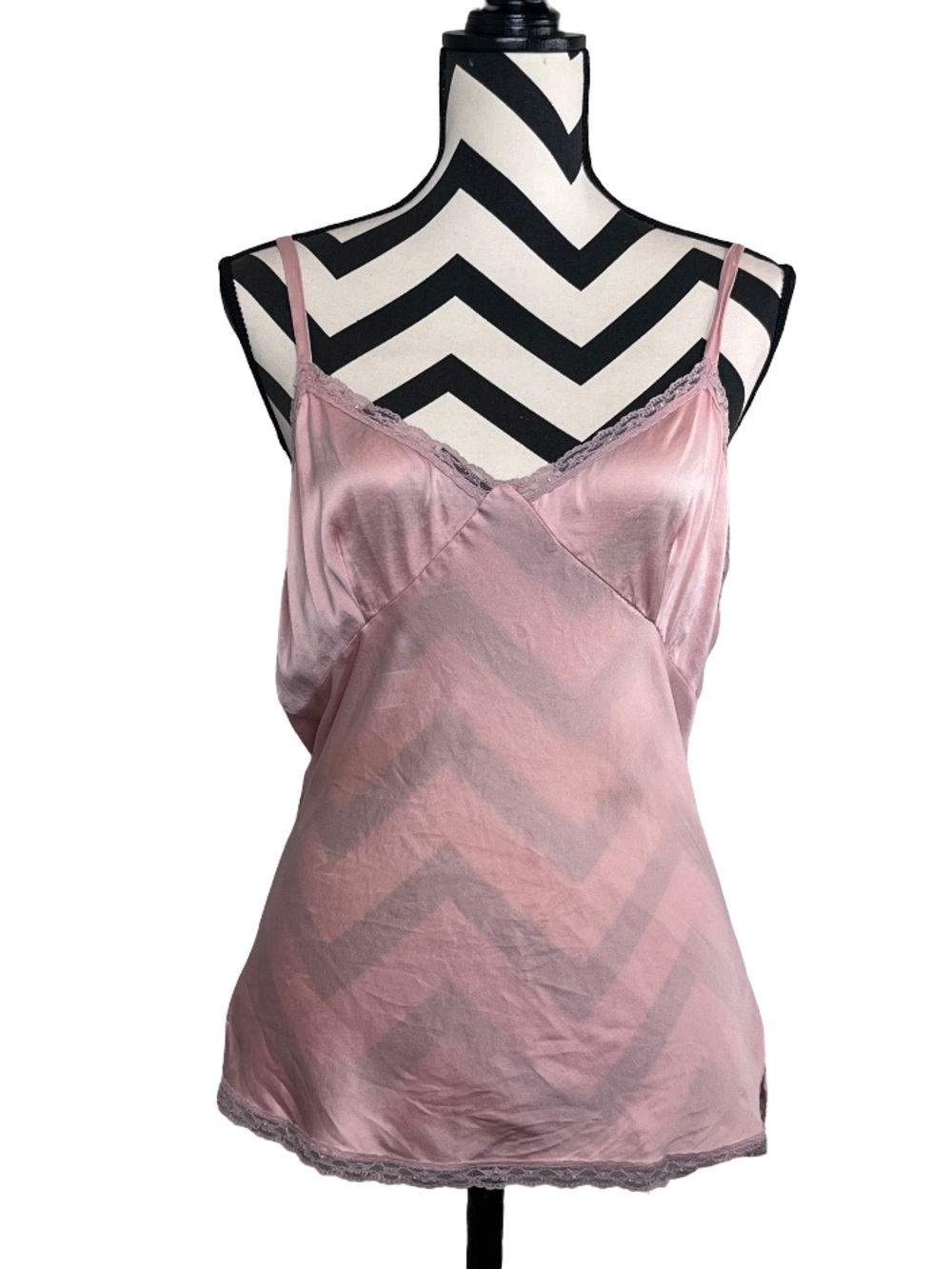 Vintage Express Design Studio Sz M Y2K Beaded Lace Trim Silk Cami Tank Top